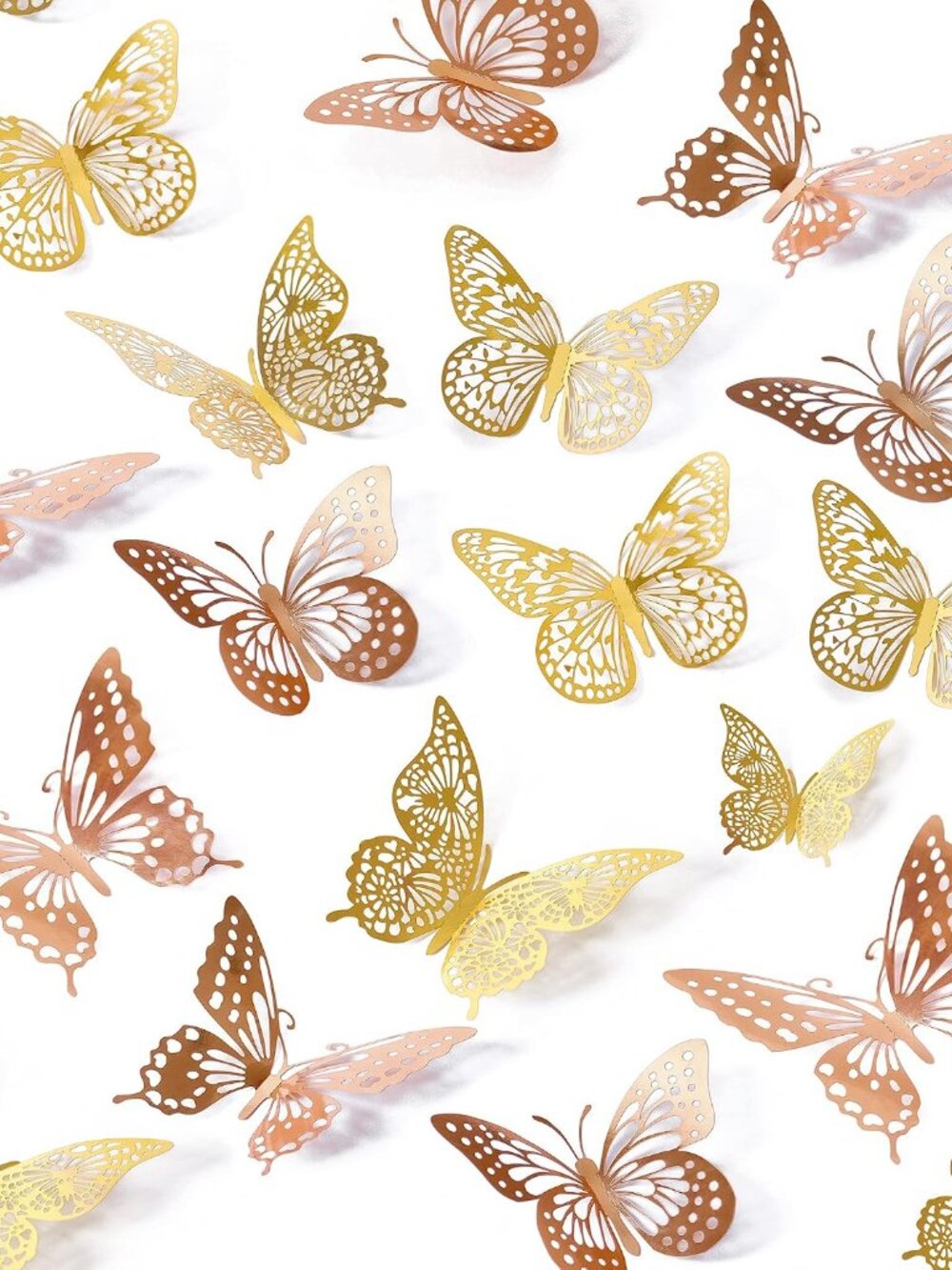 3D Butterfly Wall Decor, 48 Pcs 4 Styles 2 Color 3 Sizes, Removable Metallic Wal
